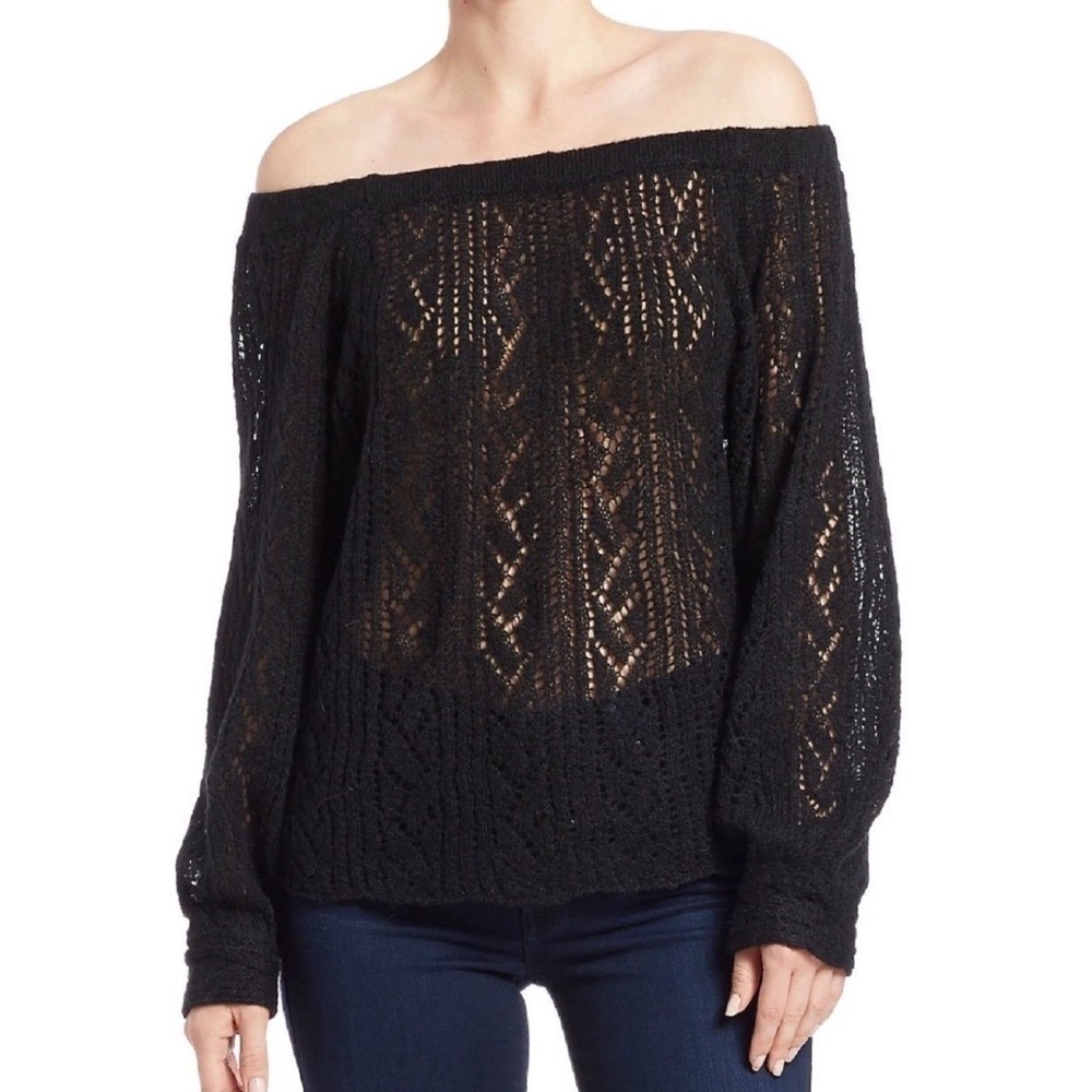 Free‎ People Lights Will Shine Pullover Black Crochet Knit Sweater Small Boho - Picture 2 of 12